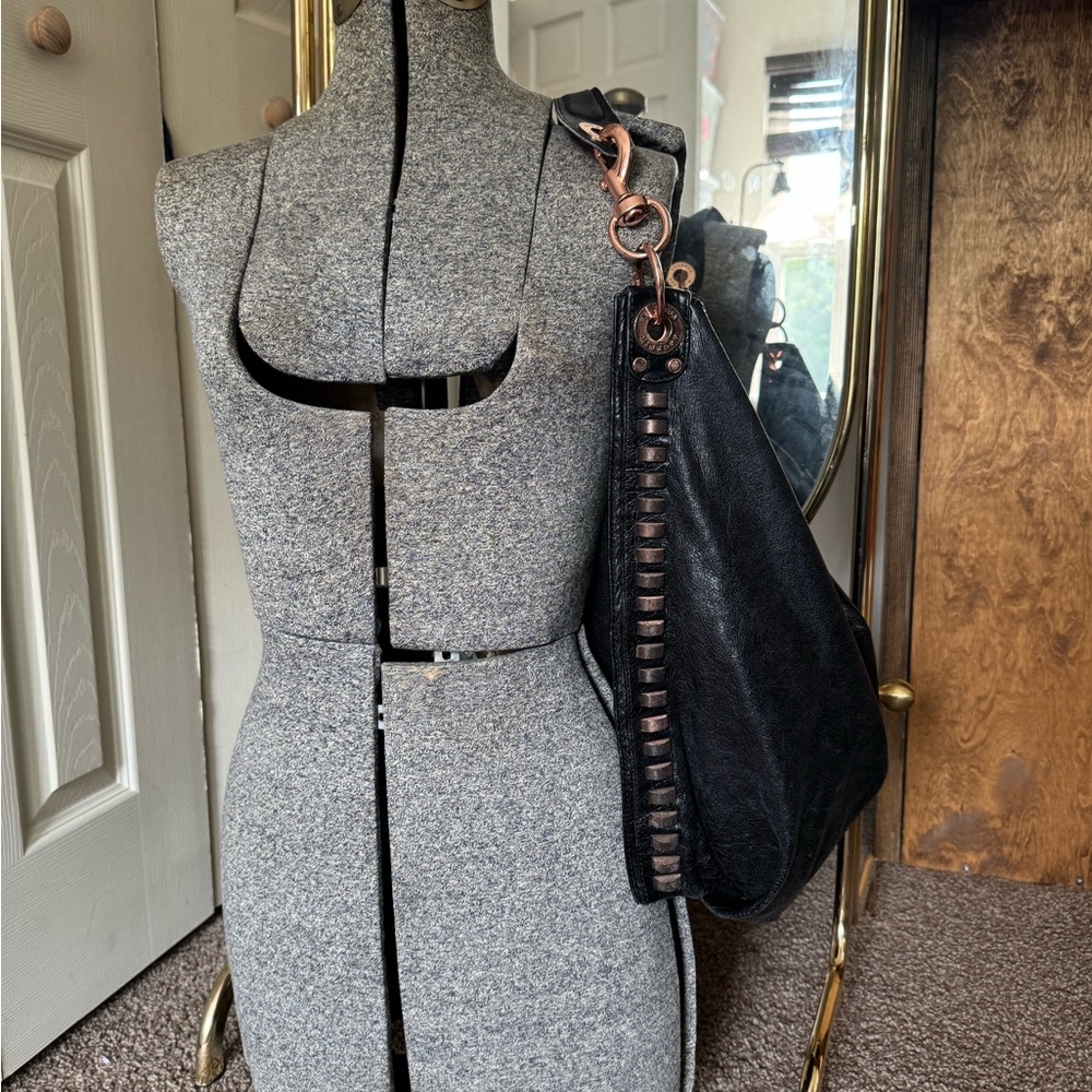 Rebecca Minkoff Black Leather Hobo Bag with rose gold studs and hardware slouchy - Picture 10 of 11